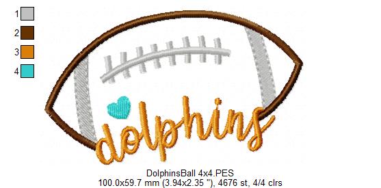 Dolphins Football Heart – Satin Stitch – Machine Embroidery Design