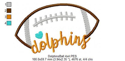 Dolphins Football Heart – Satin Stitch – Machine Embroidery Design