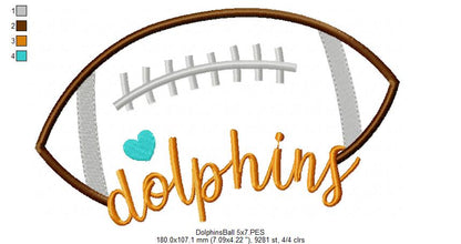 Dolphins Football Heart – Satin Stitch – Machine Embroidery Design