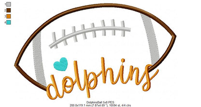 Dolphins Football Heart – Satin Stitch – Machine Embroidery Design