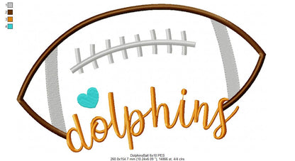 Dolphins Football Heart – Satin Stitch – Machine Embroidery Design