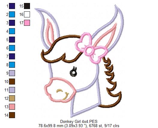 Sweet Donkey Girl - Appliqué - Machine Embroidery Design