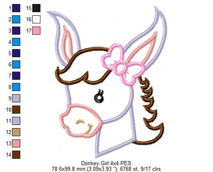 Sweet Donkey Girl - Appliqué - Machine Embroidery Design