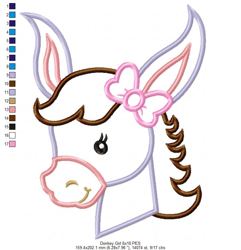 Sweet Donkey Girl - Appliqué - Machine Embroidery Design