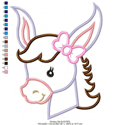 Sweet Donkey Girl - Appliqué - Machine Embroidery Design