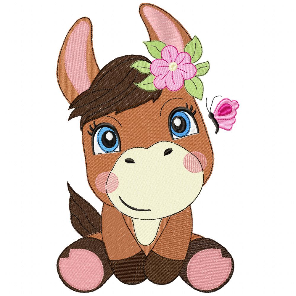 Sweet Donkey with Flowers - Fill Stitch - Machine Embroidery Design