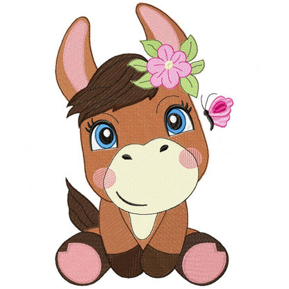Sweet Donkey with Flowers - Fill Stitch - Machine Embroidery Design