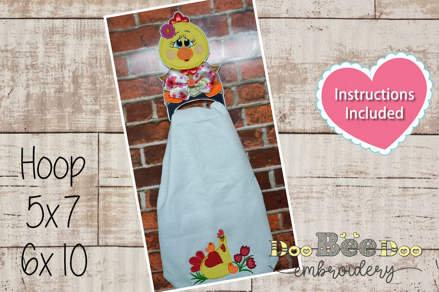 Chick dish towel holder - ITH Project - Machine Embroidery Design