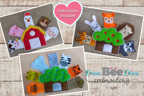 Animals Finger Puppets - Set of 3 designs - ITH Applique