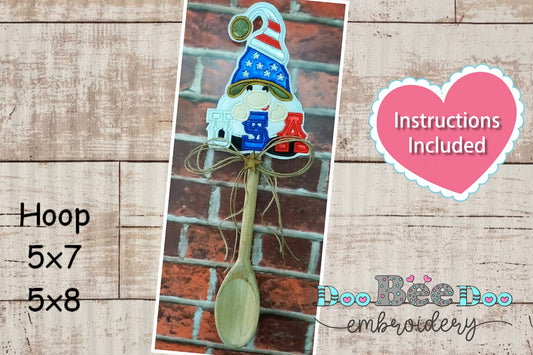 Gnome 4th of July for Wooden Spoon - ITH Project - Machine Embroidery Design