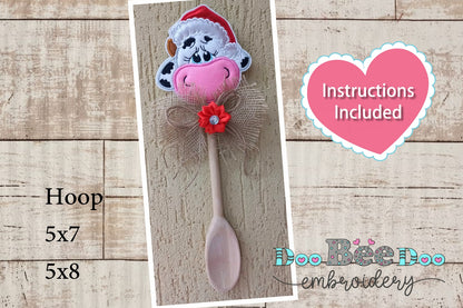 Christmas Cow for Wooden Spoon - ITH Project - Machine Embroidery Design