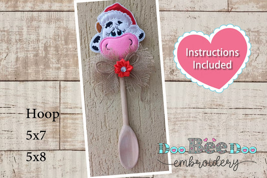 Christmas Cow for Wooden Spoon - ITH Project - Machine Embroidery Design