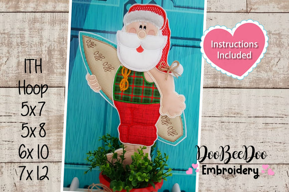 Surfer Santa Claus Vase Ornament - ITH Project - Machine Embroidery Design
