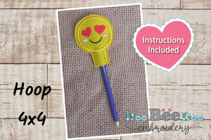 Pencil Topper Emoticon Love  - ITH Applique - Machine Embroidery Design