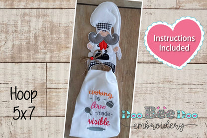 Gnome Chef Dishcloth Holder - ITH Project - Machine Embroidery Design