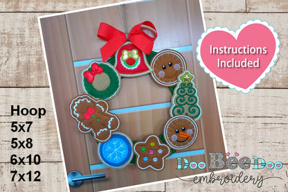 Christmas Elements Wreath Ornament - ITH Project - Machine Embroidery Design