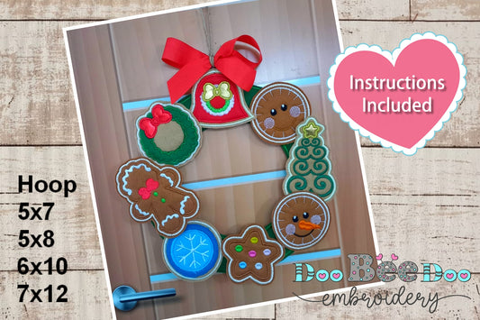 Christmas Elements Wreath Ornament - ITH Project - Machine Embroidery Design