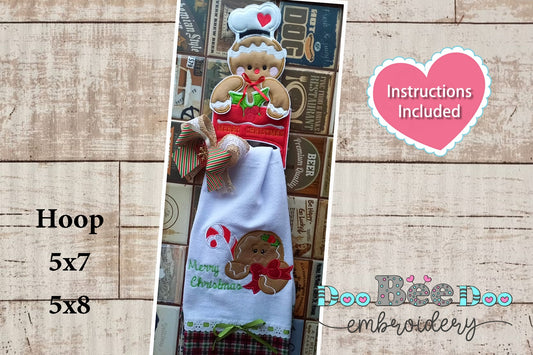 Gingerbread Christmas Dish Towel Holder - ITH Project - Machine Embroidery Design