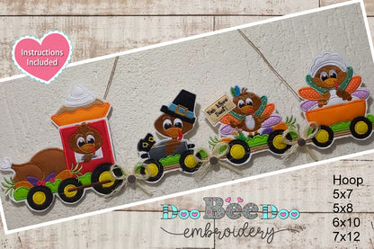 Turkey Train Thanksgiving Door Ornament - ITH Project - Machine Embroidery Design