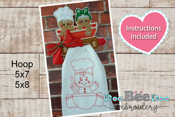 Gingerbread Dish Towel Holder - ITH Applique