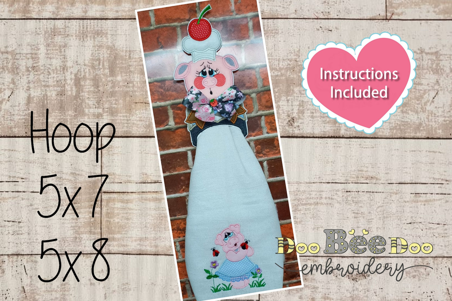 Pig Dish Towel Holder - ITH Project - Machine Embroidery Design
