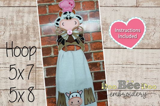 Cow Dish Towel Holder - ITH Project - Machine Embroidery Design