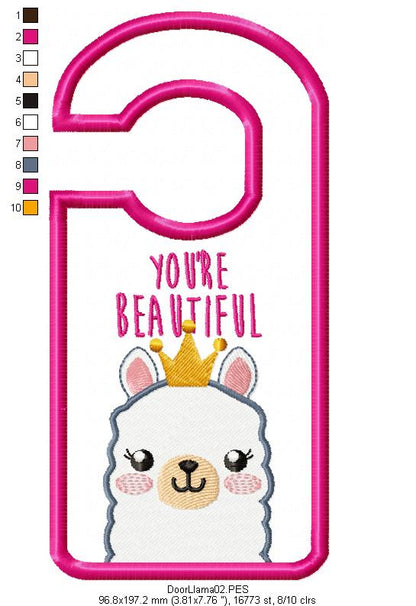 Cute Llama Door Hanger - ITH Project - Machine Embroidery Design