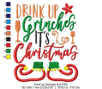 Drink up Grinches it´s Christmas - Applique - Machine Embroidery Design