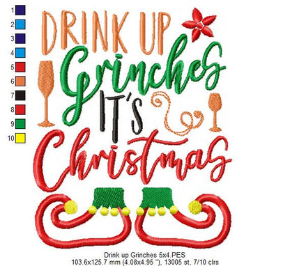 Drink up Grinches it´s Christmas - Applique - Machine Embroidery Design