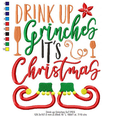 Drink up Grinches it´s Christmas - Applique - Machine Embroidery Design