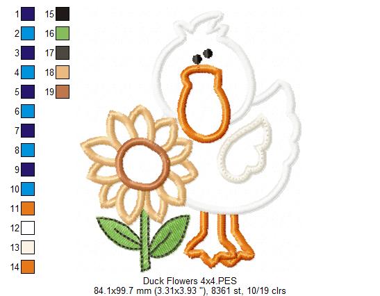 Farm Duck and Flowers - Applique