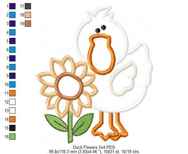 Farm Duck and Flowers - Applique