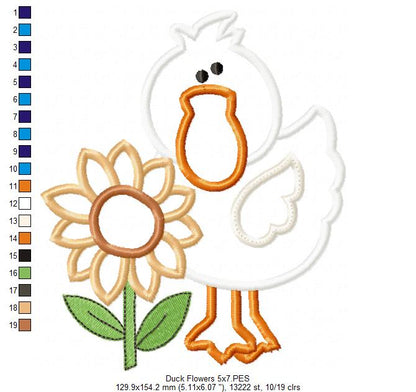 Farm Duck and Flowers - Applique