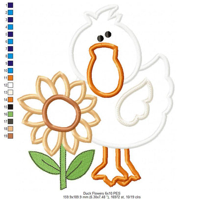 Farm Duck and Flowers - Applique