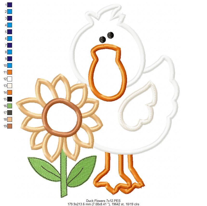 Farm Duck and Flowers - Applique