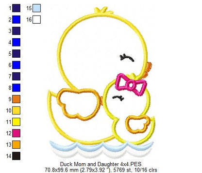 Duck Mom and Daughter – Applique Stitch – Machine Embroidery Design
