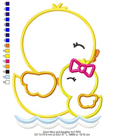 Duck Mom and Daughter – Applique Stitch – Machine Embroidery Design