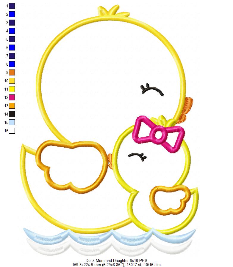 Duck Mom and Daughter – Applique Stitch – Machine Embroidery Design