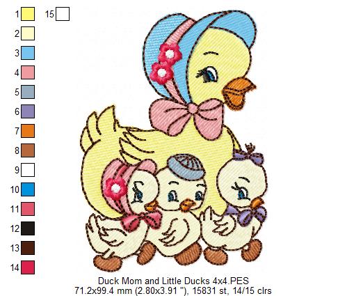 Duck Mom and Little Ducks - Fill Stitch - Machine Embroidery Design
