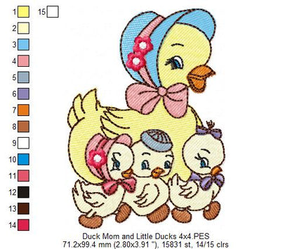 Duck Mom and Little Ducks - Fill Stitch - Machine Embroidery Design