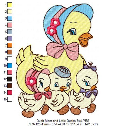 Duck Mom and Little Ducks - Fill Stitch - Machine Embroidery Design