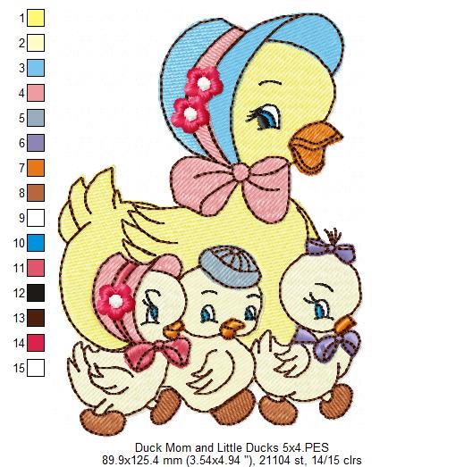 Duck Mom and Little Ducks - Fill Stitch