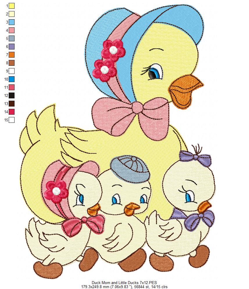 Duck Mom and Little Ducks - Fill Stitch - Machine Embroidery Design