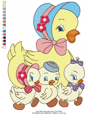 Duck Mom and Little Ducks - Fill Stitch - Machine Embroidery Design