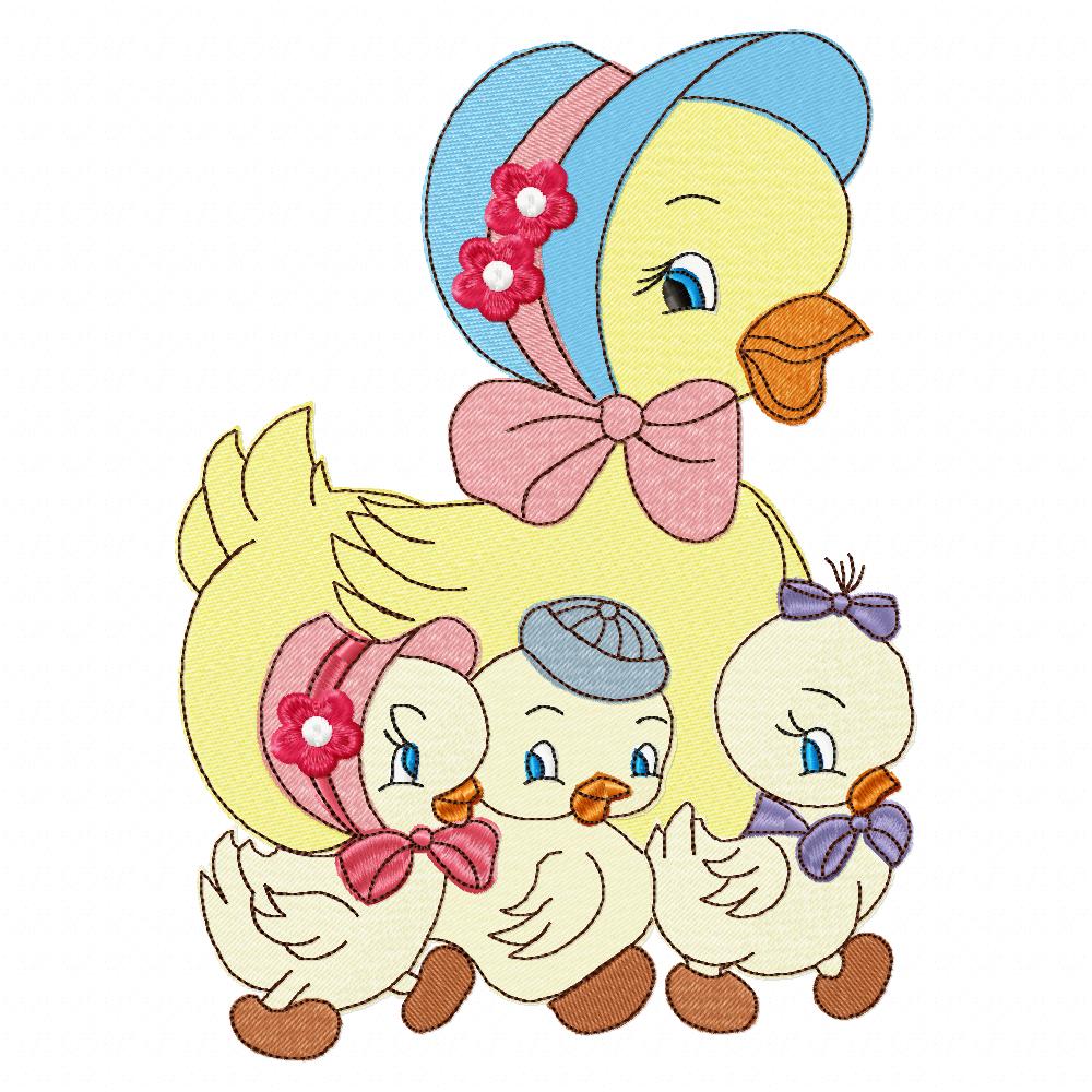 Duck Mom and Little Ducks - Fill Stitch - Machine Embroidery Design