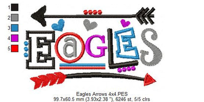 Eagles Arrows Team Spirit – Satin Stitch – Machine Embroidery Design