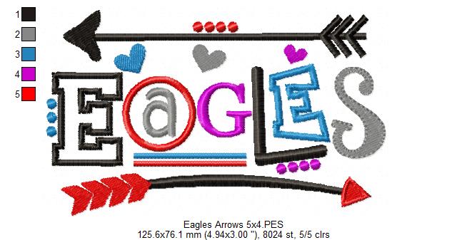 Eagles Arrows Team Spirit – Satin Stitch – Machine Embroidery Design
