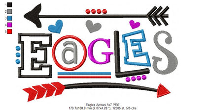 Eagles Arrows Team Spirit – Satin Stitch – Machine Embroidery Design