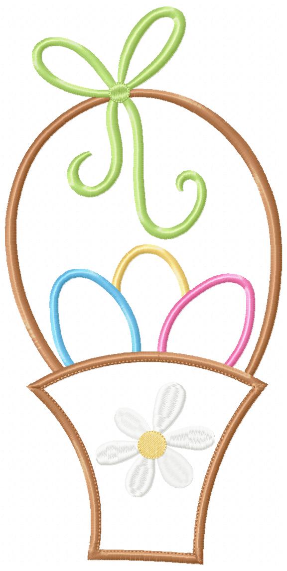 Sweet Easter Basket with Eggs - Appliqué - Machine Embroidery Design