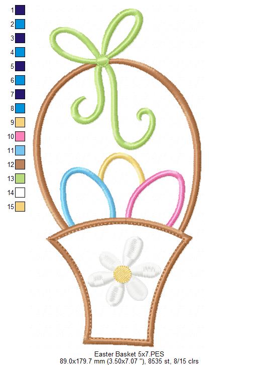 Sweet Easter Basket with Eggs - Appliqué - Machine Embroidery Design